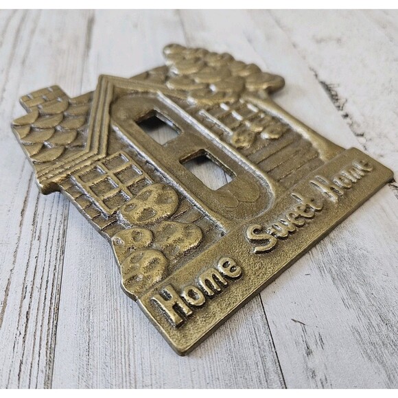 Vintage Taiwan Brass Home Sweet Home Dual Light Switch Cover Wall Cottage Prarie - Picture 4 of 4